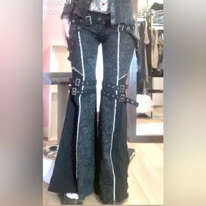 Black and Gray gothic double belted flare jeans